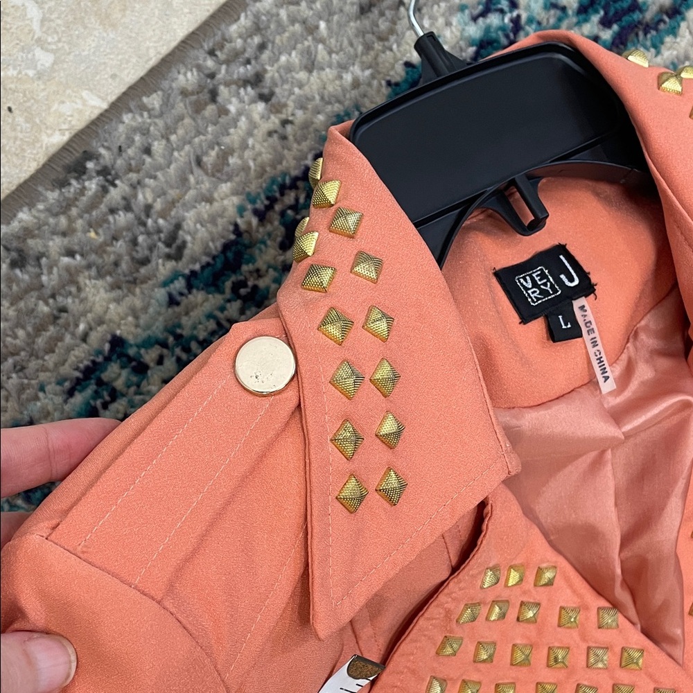 Gold Studded peach moto Jacket - Picture 10 of 17